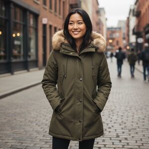 MICHAEL KORS Waterproof Anorak w Detatchable Faux Fur Hood Olive Green Parka M